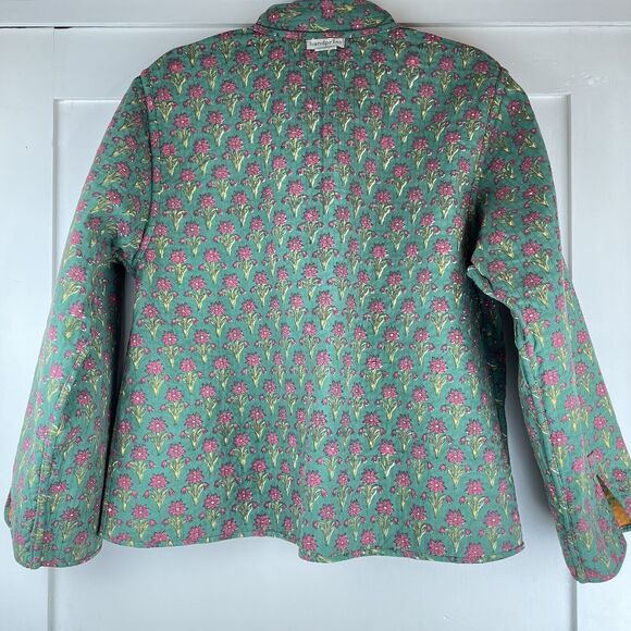 Handprint Long Sleeve Open Front Jacket Women’s M/L Orange Green Floral Cotton - Picture 5 of 16